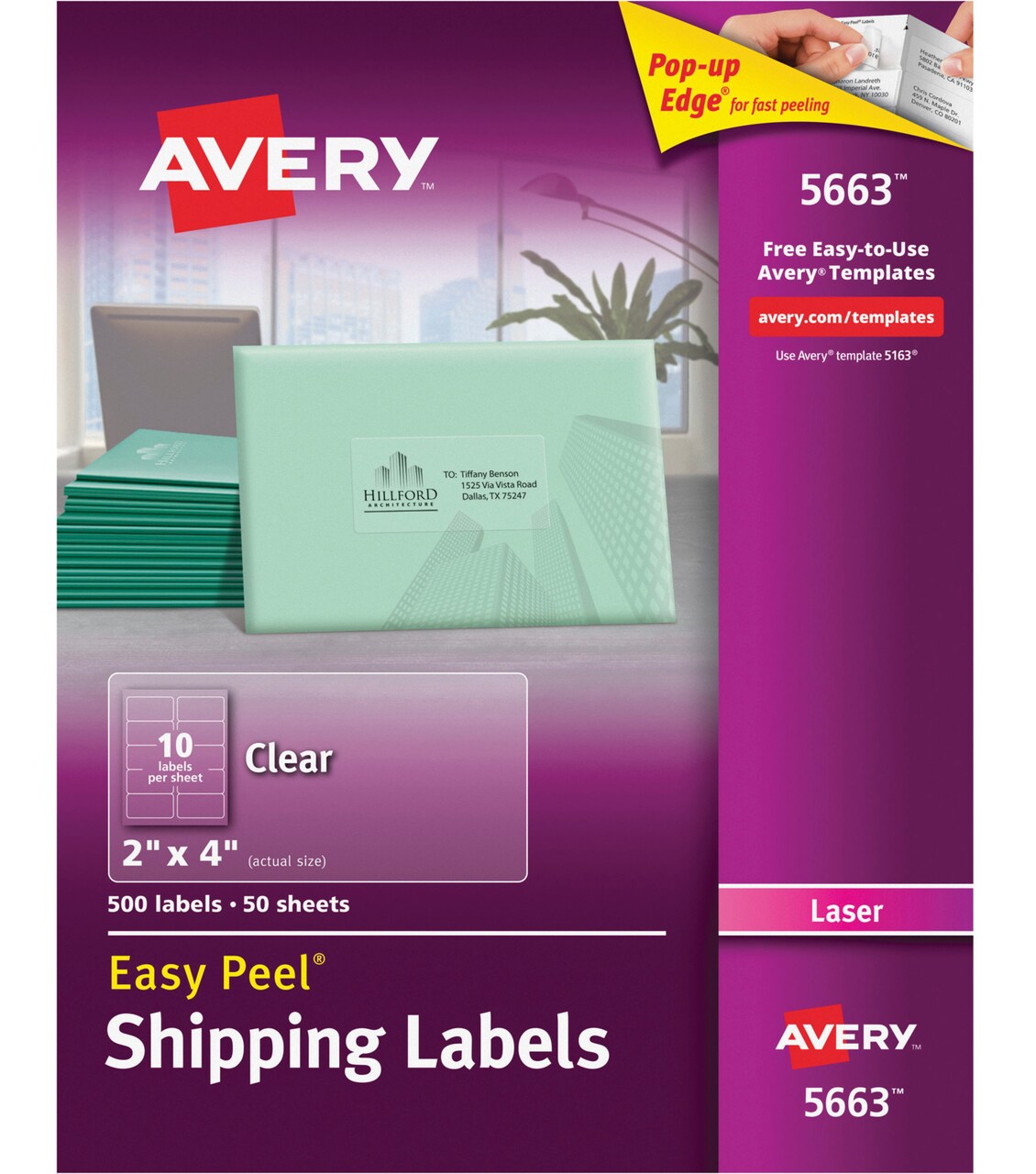Avery Easy Peel Shipping Labels, Laser, 2 x 4 Inches, Clear, Pack of 500